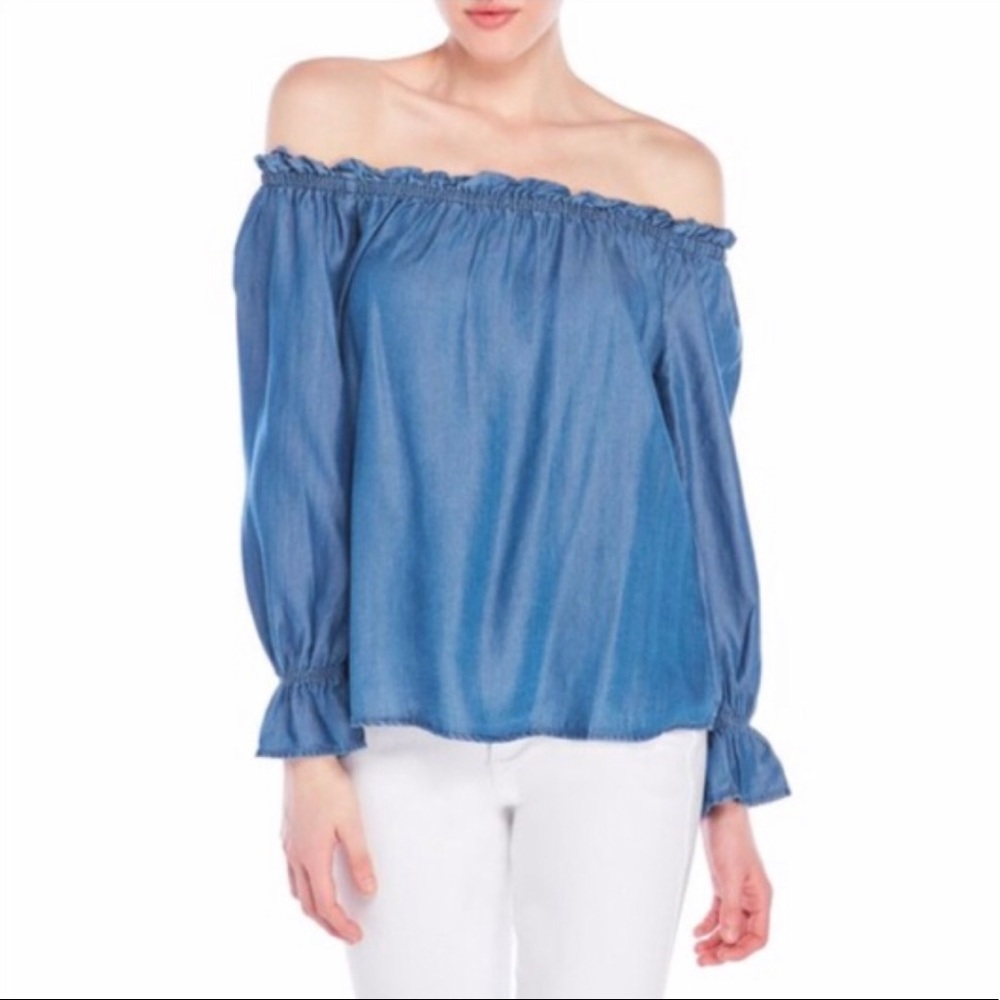Walter Baker Chambray Off the Shoulder Top Small - Picture 1 of 7